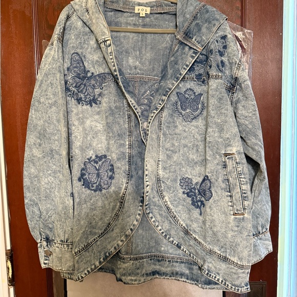POL Jackets & Blazers - POL Blue Jean Jacket with Butterfly Embroidery